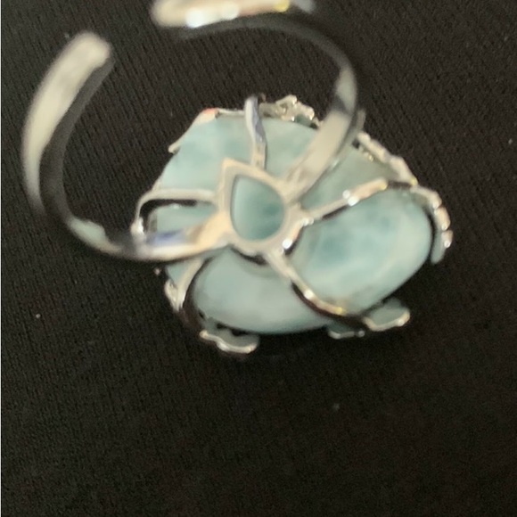 Genuine Larimar stone ring in eclectic setting - adjustable band rhodium dipped - Picture 5 of 7